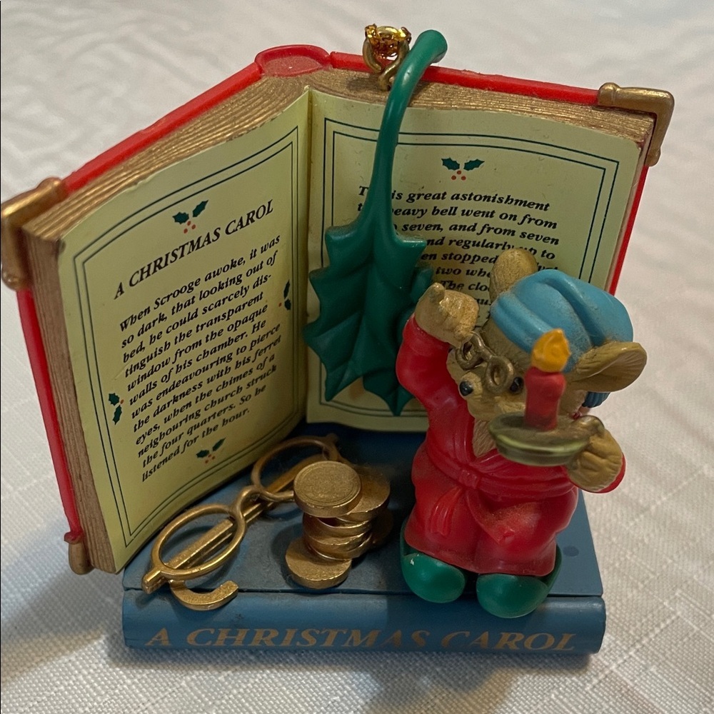Christmas Carol Figurine with Book and Mouse